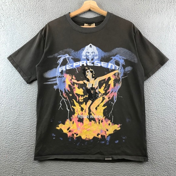 REPRESENT Reign in Pain Graphic Print T-Shirt Men's Medium Gray - Picture 1 of 10